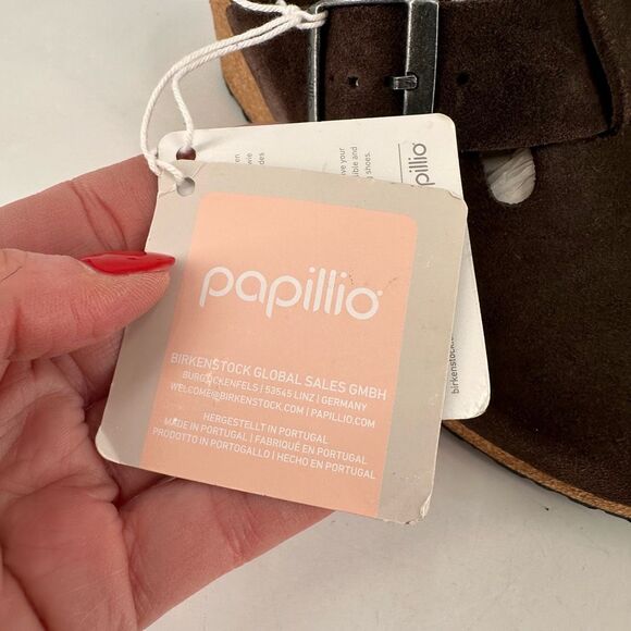 Papillio by Birkenstock Suede Fanny Wedge Clogs Roast Brown Size 39, US Size 9 - Picture 10 of 14